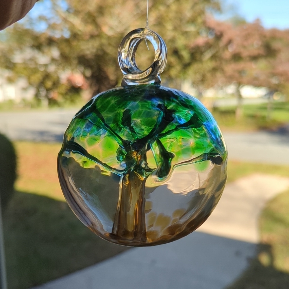 Artisan Glass Tree Ornament - Green and Gold